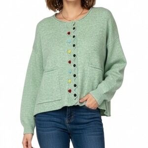 Mint Green Cardigan Sweater Button Detail Wool Blend 3X Plus Colorful Soft